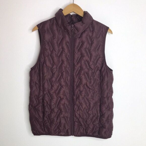 Tangerine Womens Puffer Vest Maroon Full Zip Packable Pockets Active Wear Medium - Picture 1 of 12